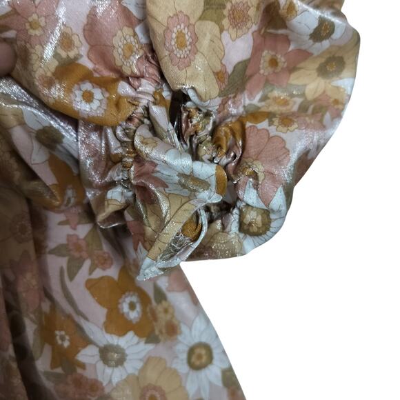 4681) Storia Retro Floral Puff Sleeve Baby Doll Cottagecore Mini Dress Medium - Picture 4 of 9